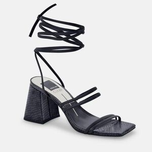 Dolce Vita Black Lace-Up Strappy Block Heel Sandal